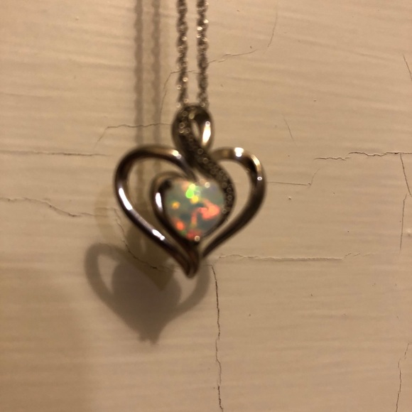 Macy's Opal & Diamond Accent Heart Necklace Silver - Picture 2 of 3